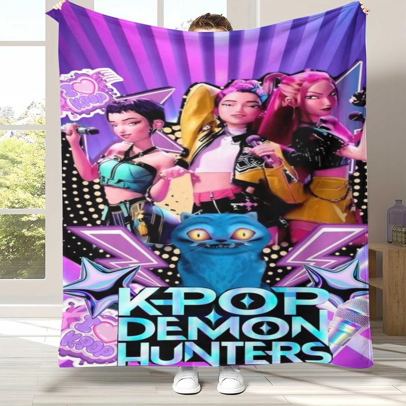 

K-Pop Demon Hunters Golden Saja Boys Flannel Blanket,Ultra Soft Warm Plush Throw for Home Bedroom Bed Sofa Cover Office picnic 75x90cm