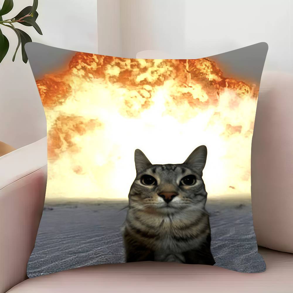 

Cat Meme Kawaii Animal Funny Pillow Case Decor Protective Covers Comfortable Soft For Sofa Living Room Home Office 1PC 18x18Inch