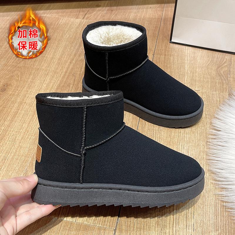 Fashion Winter Brown Snow Boots Plush Suede Ankle Boots Waterproof Warm Cotton Women Boots Slip On Fleece Thickened Flat Short Booties