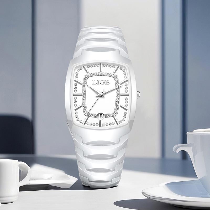 LIGE TOP Elegant Women's Watch Waterproof Fashion Ladies Clock Creative Ceramic Strap Watch for Women Gift Relogio Feminino