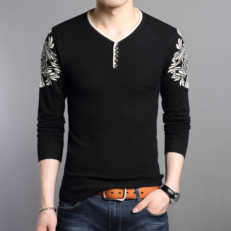 Fashion Men Knitted Sweaters Pullovers Spring Autumn Korean Streetwear Long Sleeve V-neck Basic Casual Loose Tops