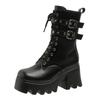 Women's Platform Boots Punk Style Women Mid-calf Boots High Quality Casual Leather Boots for Women Height Increasing Gothic Boot