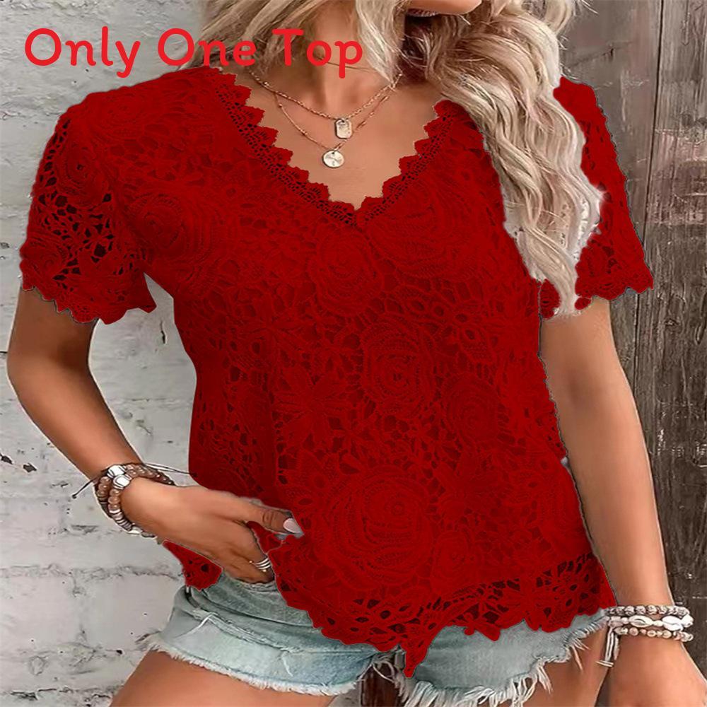 Euro Style T Shirt With Lace Trim For Women Spring Casual Fashion Top
