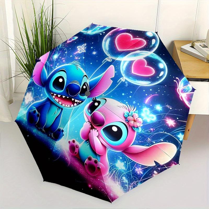 

Stitch,Love Fully automatic themed umbrella - 8 ribs durable iron frame, tri-fold compact design, perfect as a gift, travel umbrella, unisex