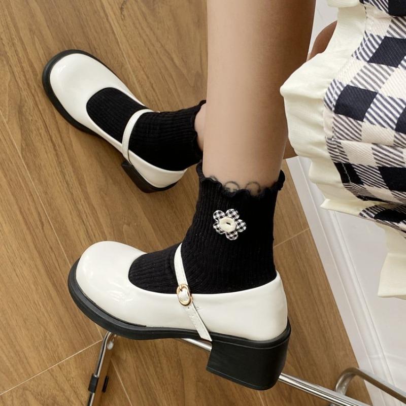 Fashion Simple Platform Single Shoes Autumn New Round Toe Shallow Mouth One Belt Non-slip Wear-resistant Square Heel Mary Jane Shoes