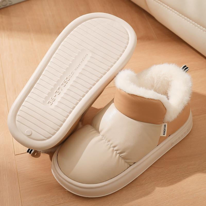 Warm edge wears waterproof cotton shoes for men, warm and velvet in winter, simple couple bag and thick-soled cotton slippers for women