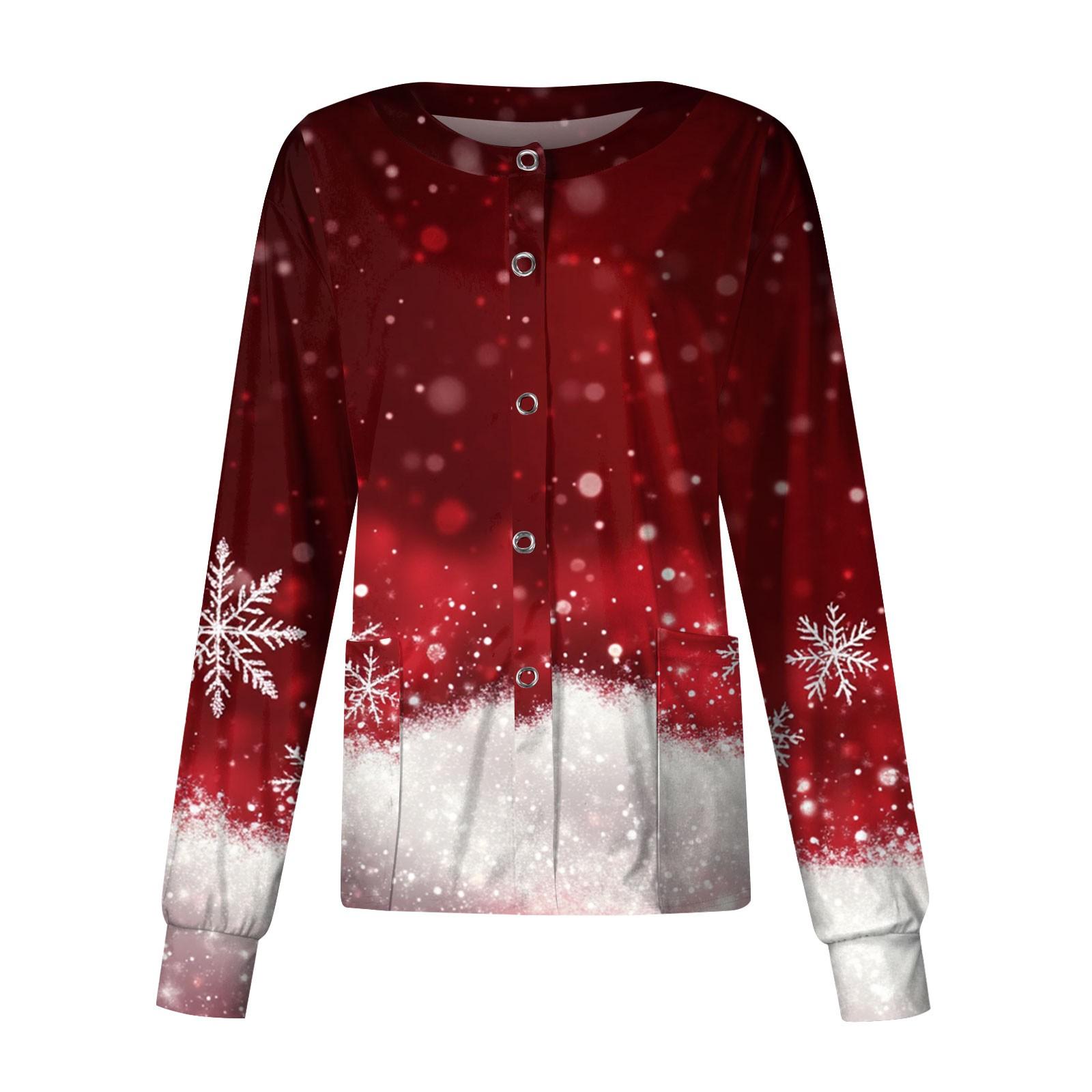 

Женская повседневная одежда с длинным рукавом и рождественским принтом, кардиган, верхняя одежда, униформа XXXL винный