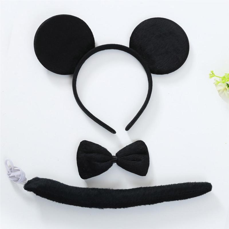 Cat/Mouse/Dog/Cow/Leopard/Frog/Tigeres Costume Set Ears Headband Tail Bow Kid Halloween Christmas Animal Cosplay Props
