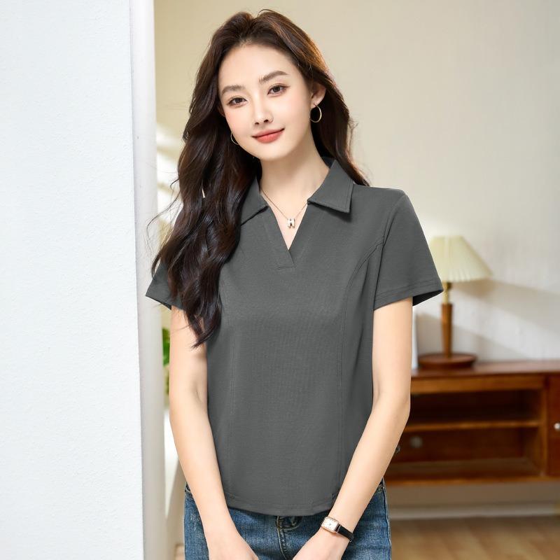Summer Women's Slim and Thin Casual Lapel Short-sleeved T-shirt