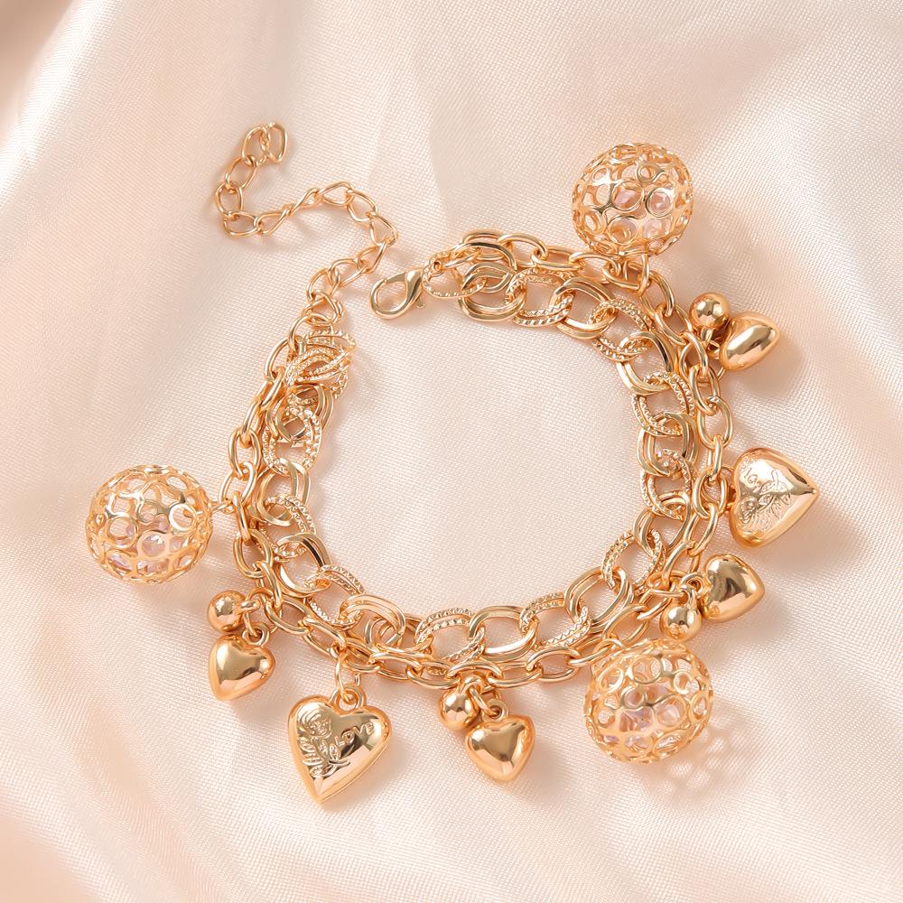 Gold Electroplated Multi-layer Love Pendant Bracelet with Extension Chain