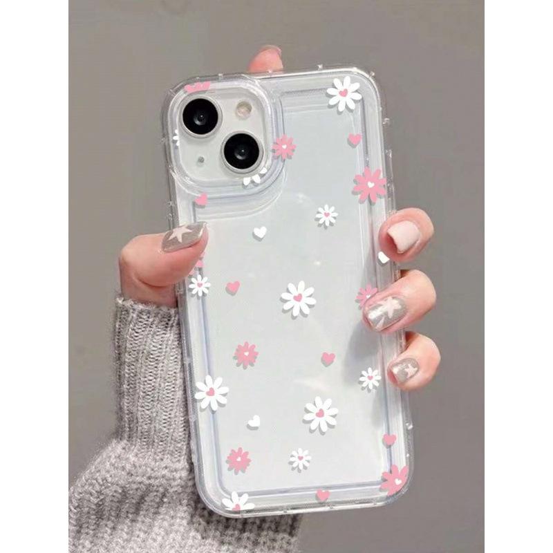 Pink White Love Flower Applicable iPhone16 Airbag 15 Apple 14 Mobile Phone Case 13promax Transparent 12 Premium