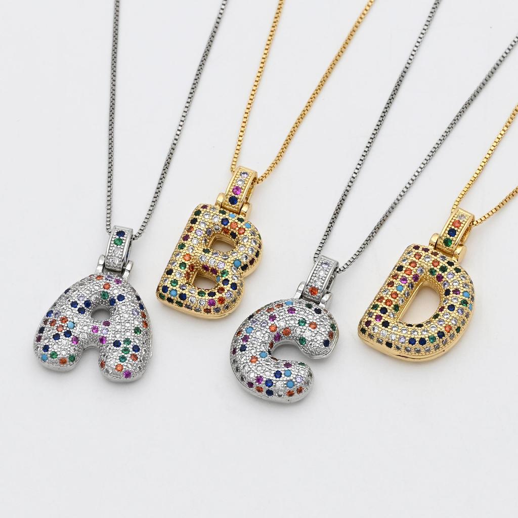 Copper Inlaid Colored Diamond 26-Letter Pendant Necklace - Hip Hop Initial Accessory Clavicle Chain