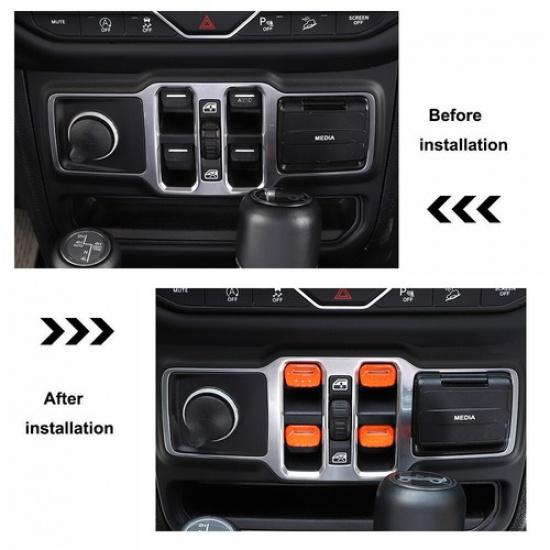 Orange Window Lift Switch Button Trim Cover Bezels For Jeep Wrangler JL JT 2018+