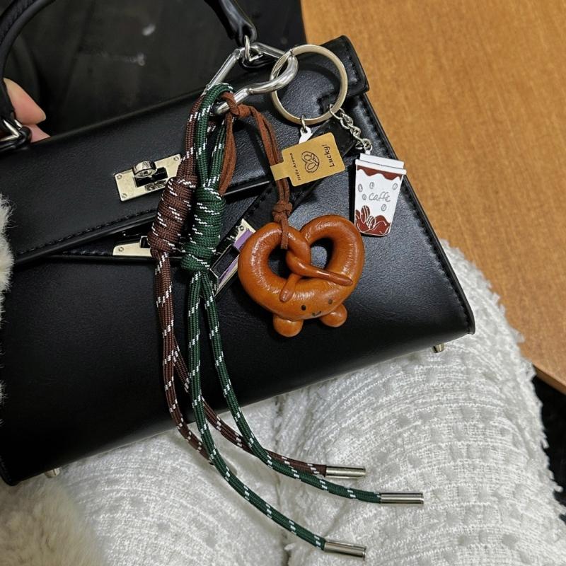 Bagel Pretzel Chocolate Bag Charm Pendant Keyring Braided Rope Keychain Charm for Backpack Purse Handbag Decorations