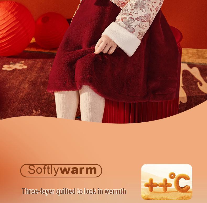 Far Infrared Girls' New Year Tang Suit - Chinese Style Baby Winter Red Formal Dress for First Birthday