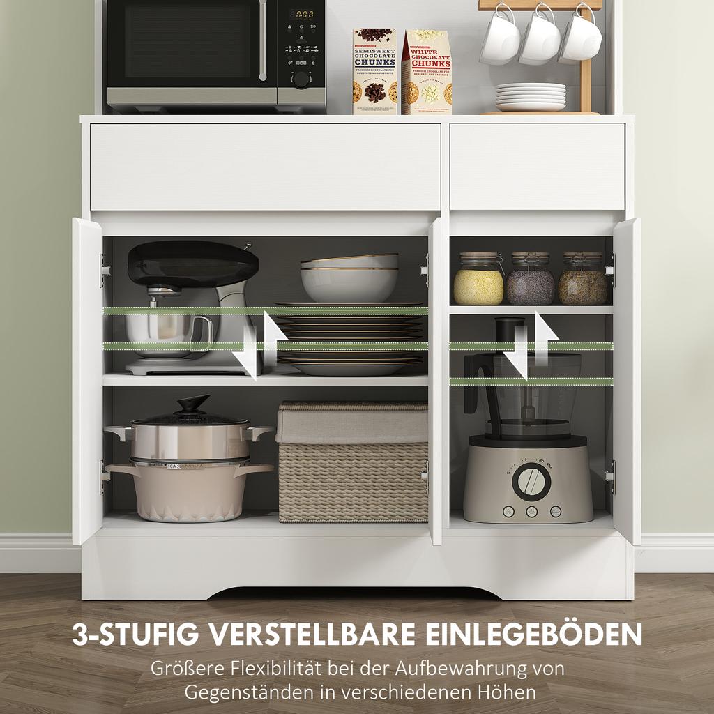 Kitchen Cabinet with Open Worktop, 6 Cabinet Doors, 2 Drawers, Adjustable Shelves, Cable Holes, Chipboard, White