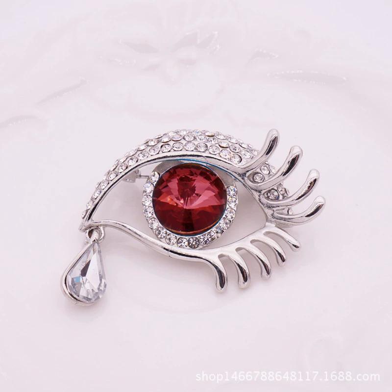 Waterdrop Crystal Eyes Brooches For Women Rhinestone Enamel 4-color Eyes Office Causal Brooch Pins Gifts
