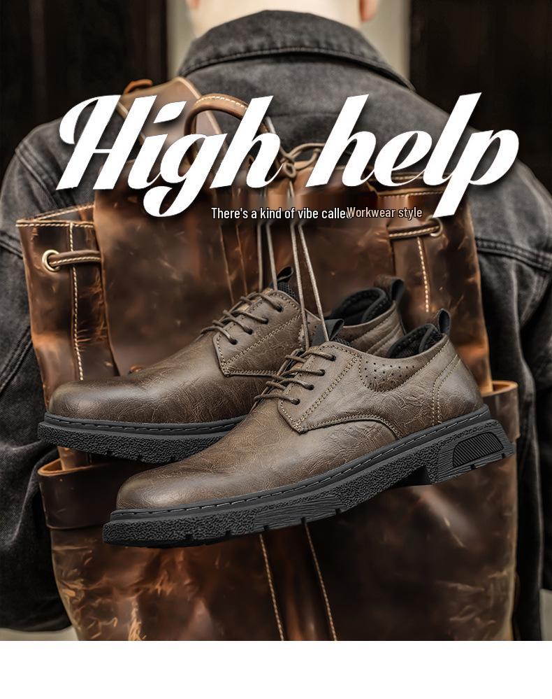 Men's Plus Size Autumn Leather Shoes - Thick Sole British Style Low-top Retro Work Boots
