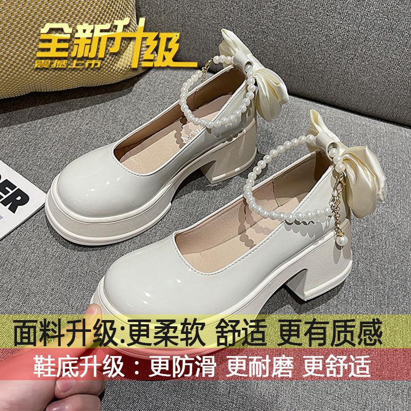 

French Mary Jane shoes female 2024 new versatile skirt fairy style white thick heel high heel platform small leather shoes 40
