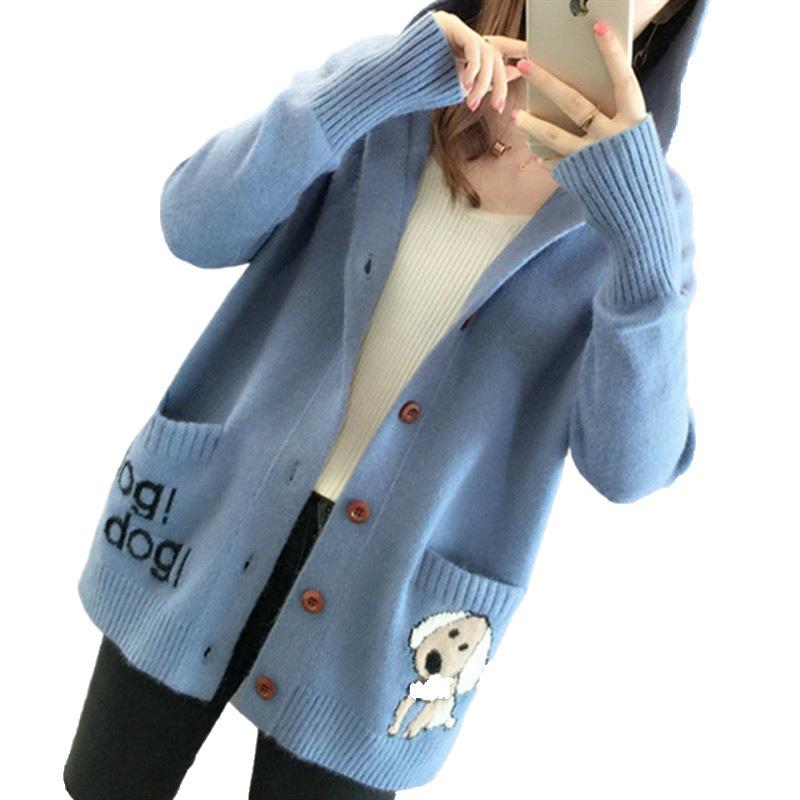 Korean Style Puppy Pattern Cardigan Sweater – Women's Autumn/Winter Versatile Knitwear