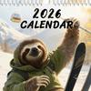 Funny Animal Calendar 2026 Sloth Skiing 12-Month Planner 8.27x11.02in Funny Wall Calendar for Home Workplace Dorm Apartment