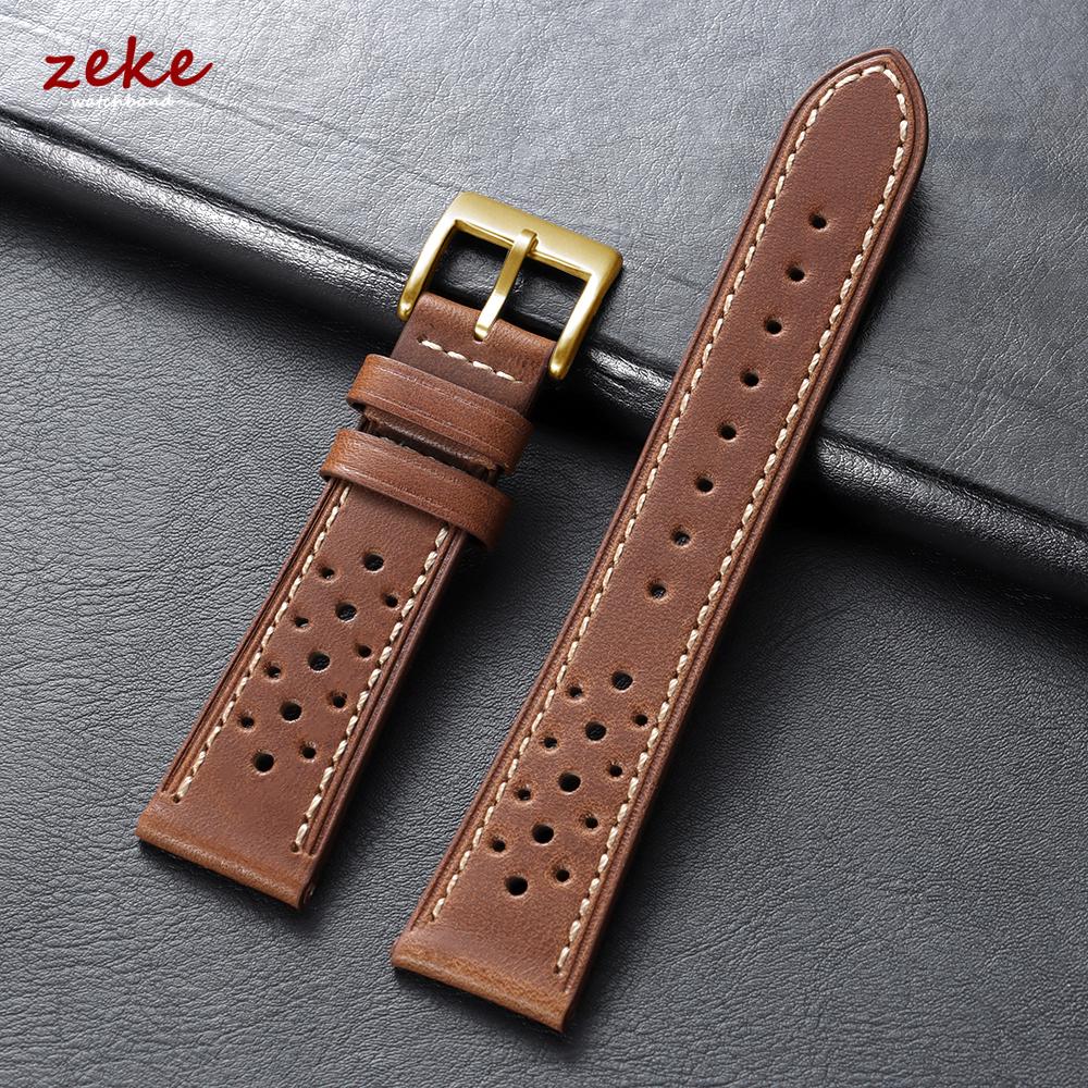 20mm 22mm 24mm Vintage Top-Grain Cowhide Strap for Men Women Universal Genuine Leather WatchBand Brown Breathable Sport Bracelet