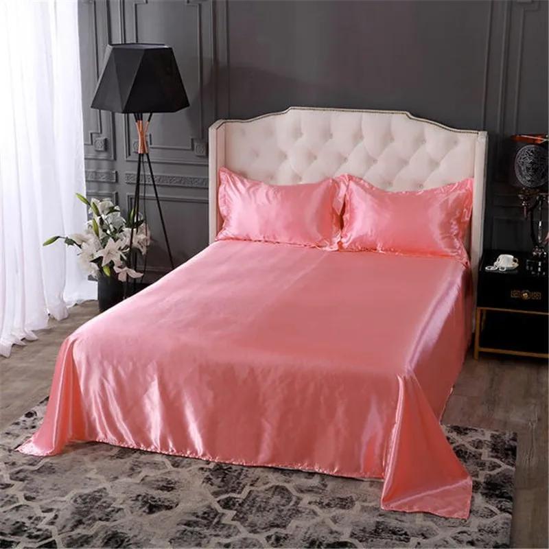 3Pcs Luxury Satin Silk Flat Bed Sheet Set Single Queen Size King Size Bedspread Cover Linen Sheets Double Full Double Sexy