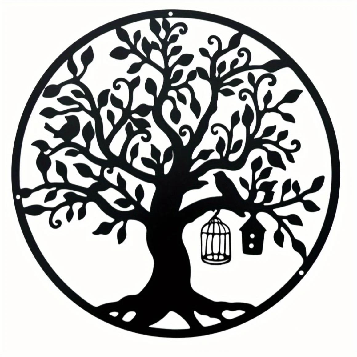 Круглое металлическое древо жизни настенное искусство - семейное дерево металлический настенный декор - элегантный дизайн древа жизни для украшения дома светло-зеленый