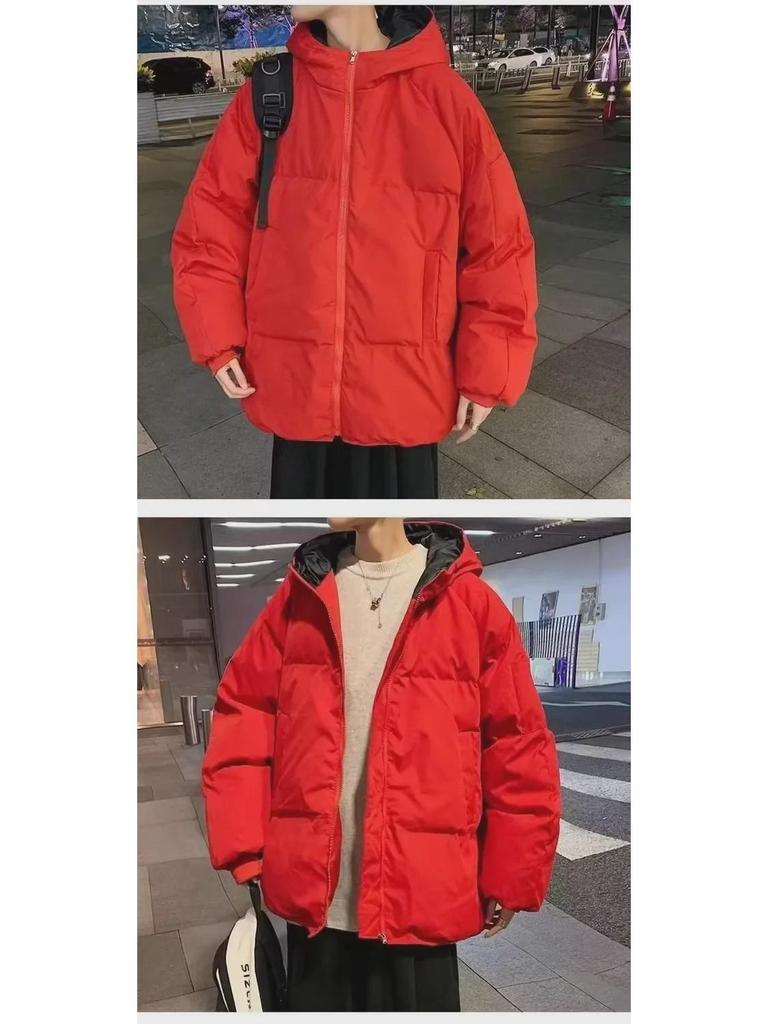 Unisex Oversized Cotton-Padded Jacket with Hood - Autumn/Winter Solid Color Versatile Design