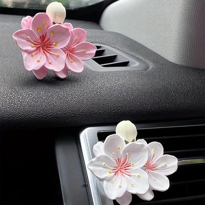 2 peças pequena flor de pêssego saída de ar do carro perfume decoração acessórios de carro, para mulheres homens (Rosa, Branco)