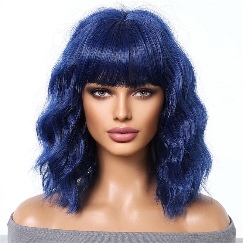 Pony Realistische Volle Kopf Kopf Goldene Haare Natürliche Perücke Frauen Abdeckung Kurze Lockige Bobo Welle