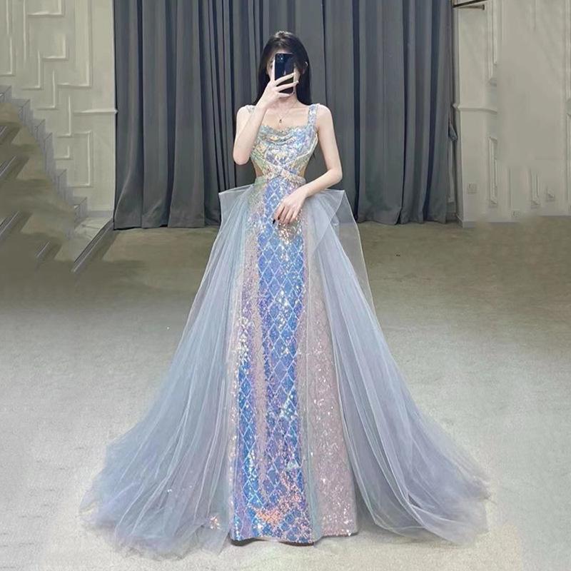 Mermaid sequined evening dress 1011 new temperament socialite party dinner annual performance host dress long dress