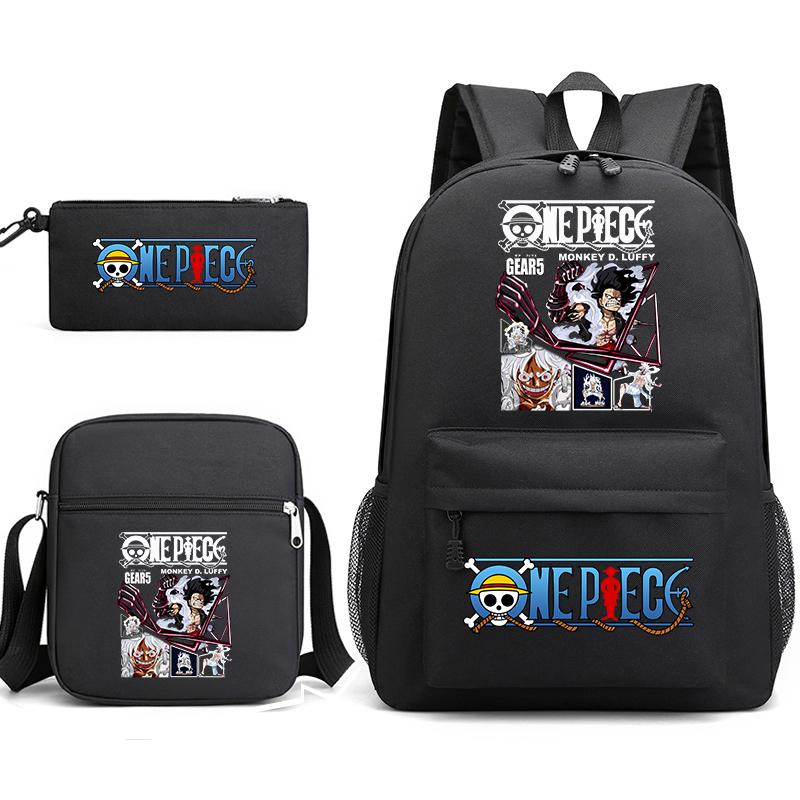 One Piece Luffy Anime Print Student Backpack Set 3 In 1 School Bag for Boys Girls with Pencil Case Tote Shoulder Bag