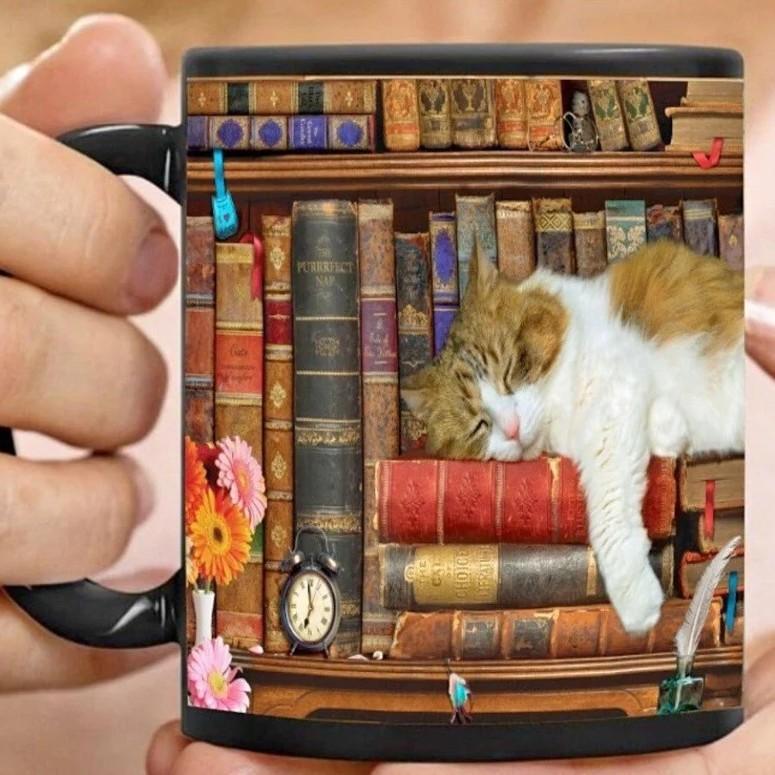 

Книголюбы Книжная полка Керамическая кофейная кружка Кошка Чашка для воды Кошка Библиотека Книжная полка 350ml