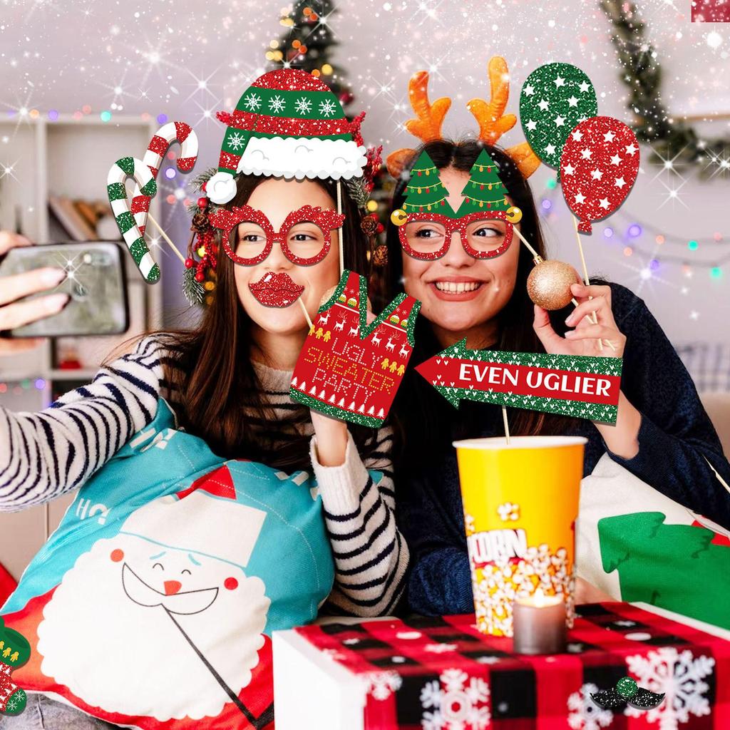 45-teiliges Hässlicher Pullover Weihnachten & Neujahr Foto-Requisiten-Set für Partys