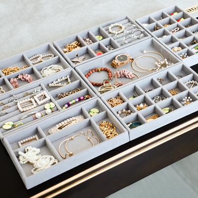 Fluwelen Sieraden Display Tray Case Voor Sieraden Stapelbare Prachtige Houder Mode Draagbare Fluwelen Sieraden Organizer Box