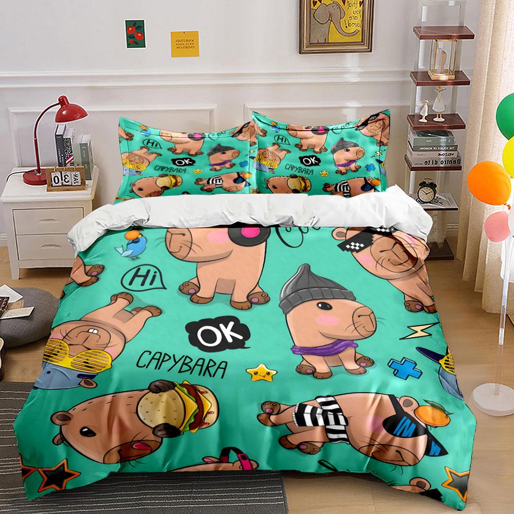 Cute Capybara Cartoon Pattern Bedding Duvet Cover Set (1*Duvet Cover 2*Pillowcases, Without Duvet Insert)