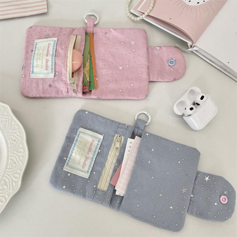 Star Sequined Document Sorting Card Bag, Coin Storage Wallet, Zipper Card Holder, ID Card Student Card Bag.