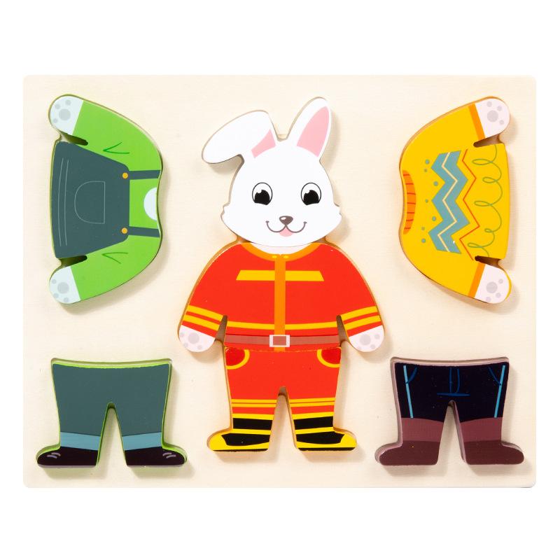 Children Three-dimensional Animals Change Clothes Wooden Puzzle Clothing Building Block Boys and Girls Early Education Educational Toys