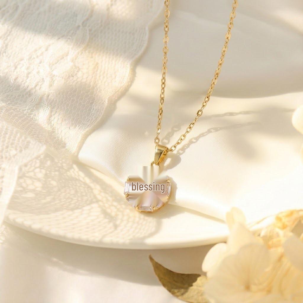 Korean Titanium Steel Necklace with Rotatable Windmill Pendant & Zirconia Pearl Clavicle Chain for Women
