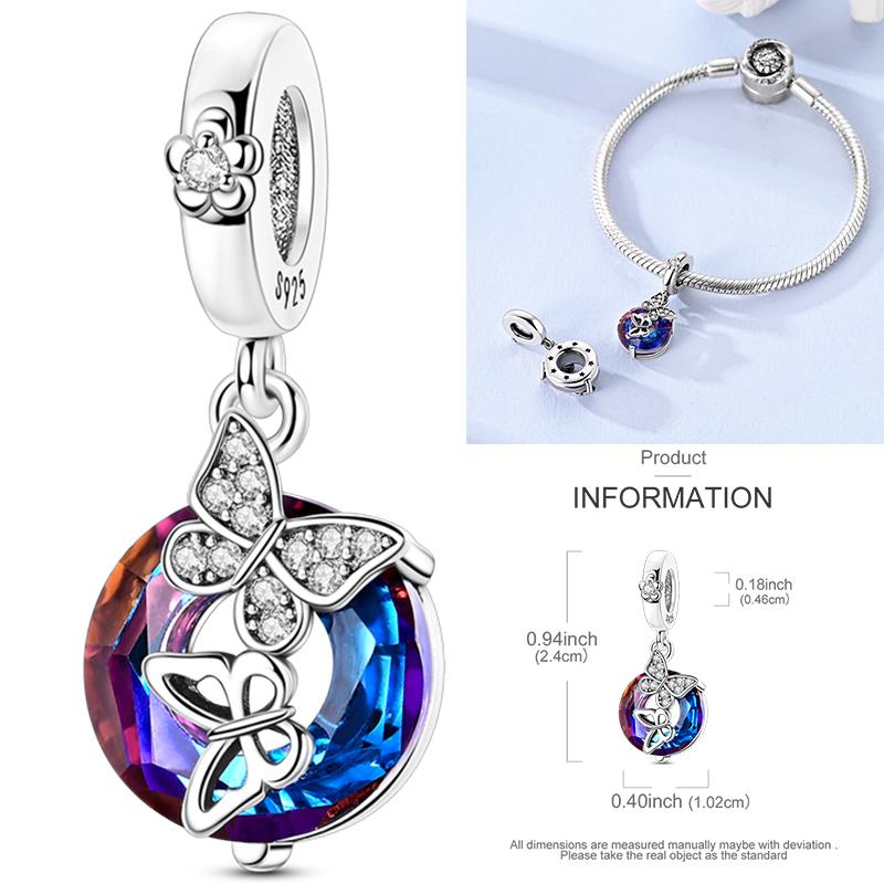 Inlaid Zirconium Sun 925 Silver Travel Balloon Butterfly Love Family Sister Heart Charm Fits Women Jewelry