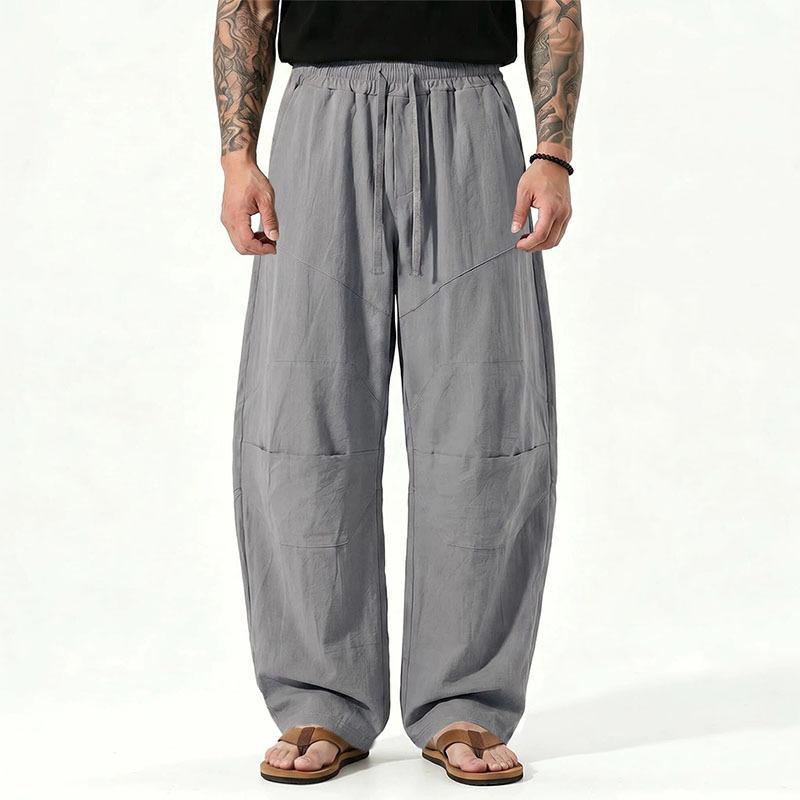 Men S Loose Fit Linen Blend Long Pants Solid Color Breathable