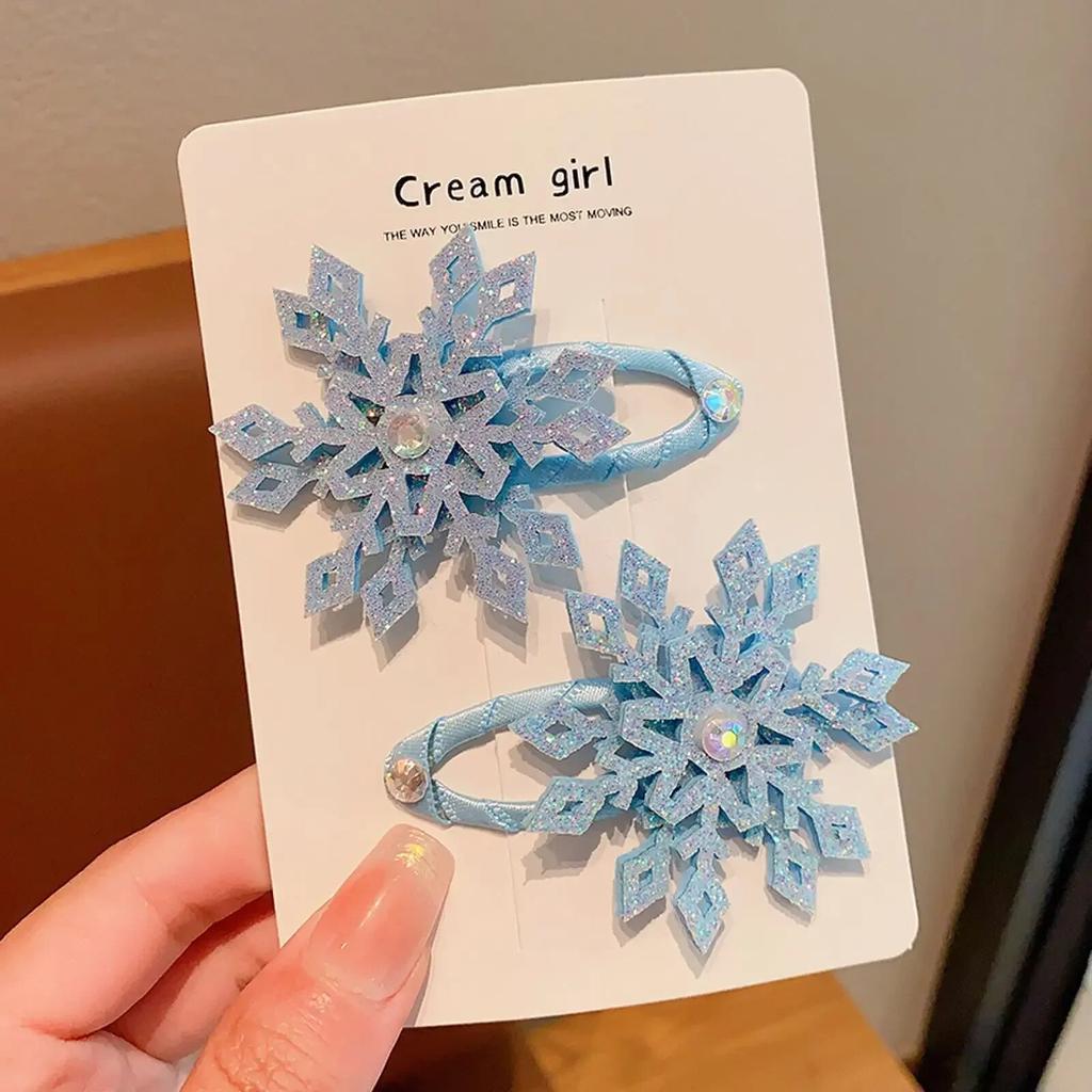 2pc Snowflake Hair Side Clip Sweet Princess Lovely Girl Hairpin Children Headwear Hairgrip Clip Hair Accessories Hair Care Tools