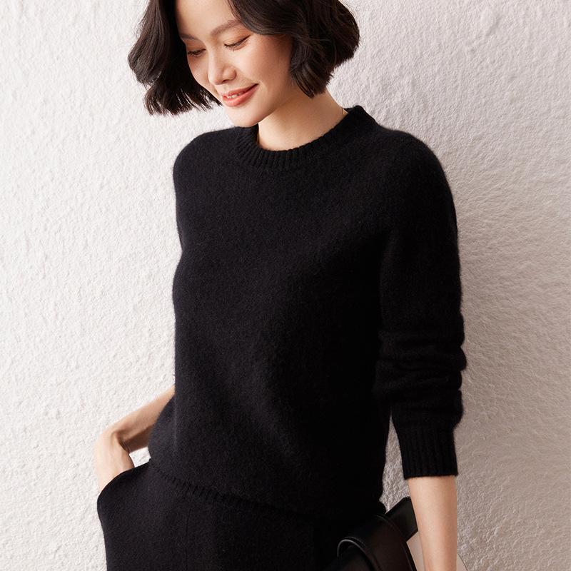 Lekasha Women's Thickened Round Neck Saddle Shoulder Cashmere Sweater for Autumn and Winter