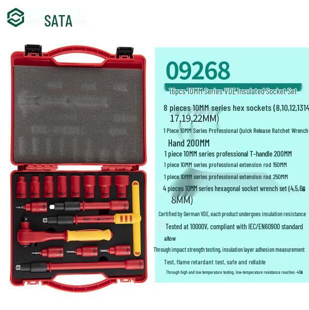 SATA 10/12.5MM VDE Insulated Socket Set for Electricians - Repair Tools #09267 #09268