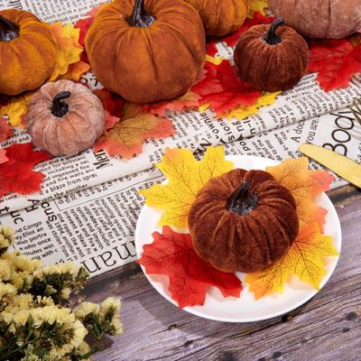 12 Pcs Velvet Foam Pumpkins Simulated Soft Reusable Ultra-light Fall Harvest Thanksgiving Halloween Decoration