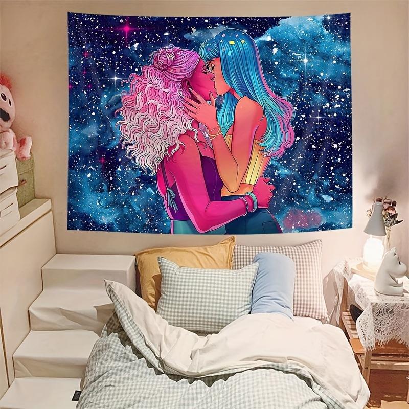 

VIKAMA Fantasy Galaxy Lovers Tapestry Colorful Kiss Art Wall Hanging for Bedroom Living Room Boho Decor 74x94cm(29x37in)