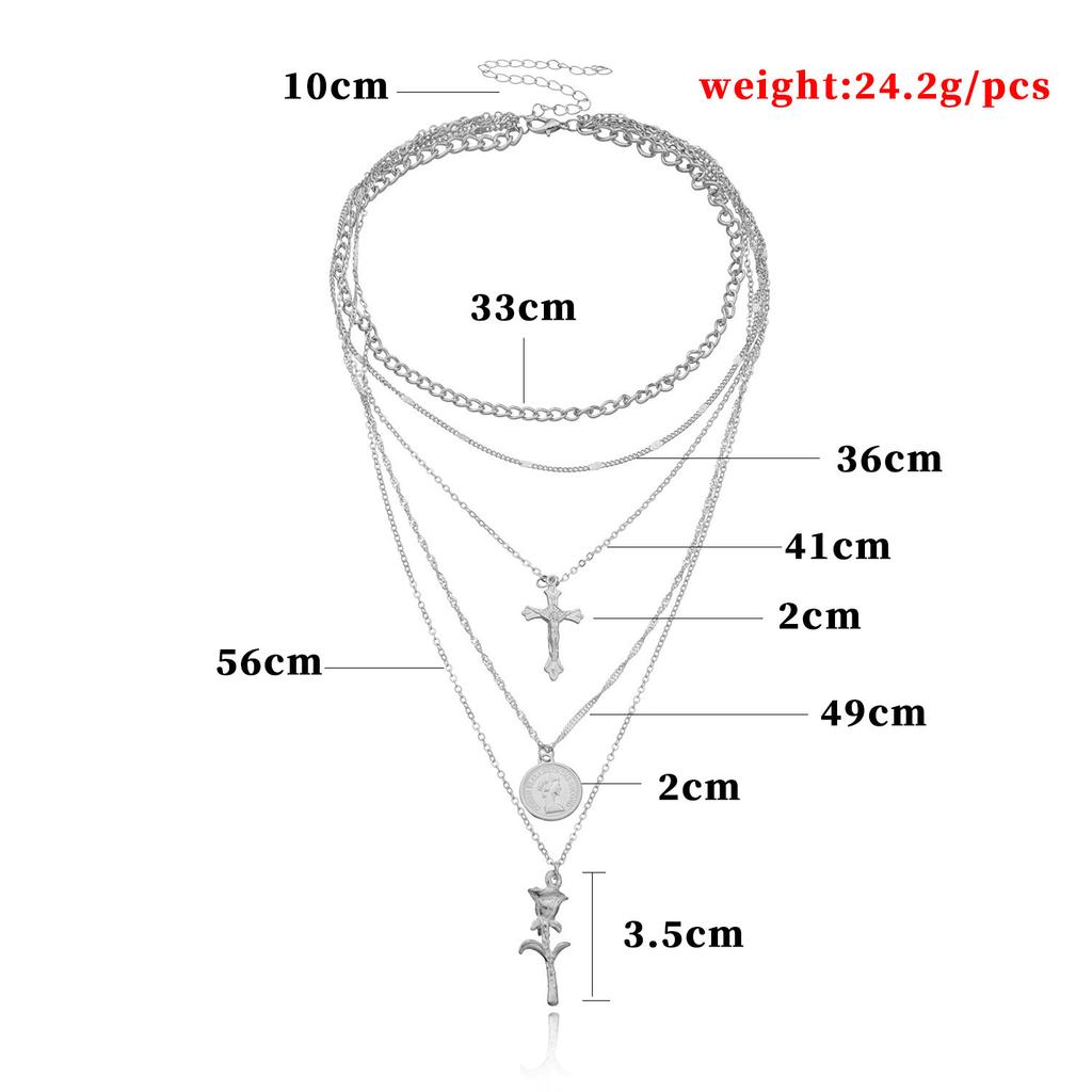 European and American Jewelry Cross Queen Head Pendant Necklace Femininity Multi-layer Rose Necklace
