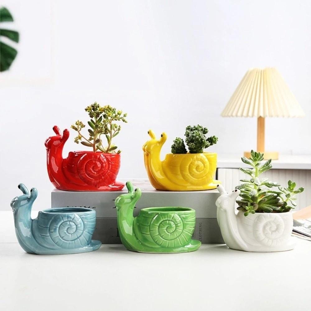 Pot de fleur en céramique en forme d'escargot Boîte de rangement Jardinière Pot pour succulentes Accessoires de bureau