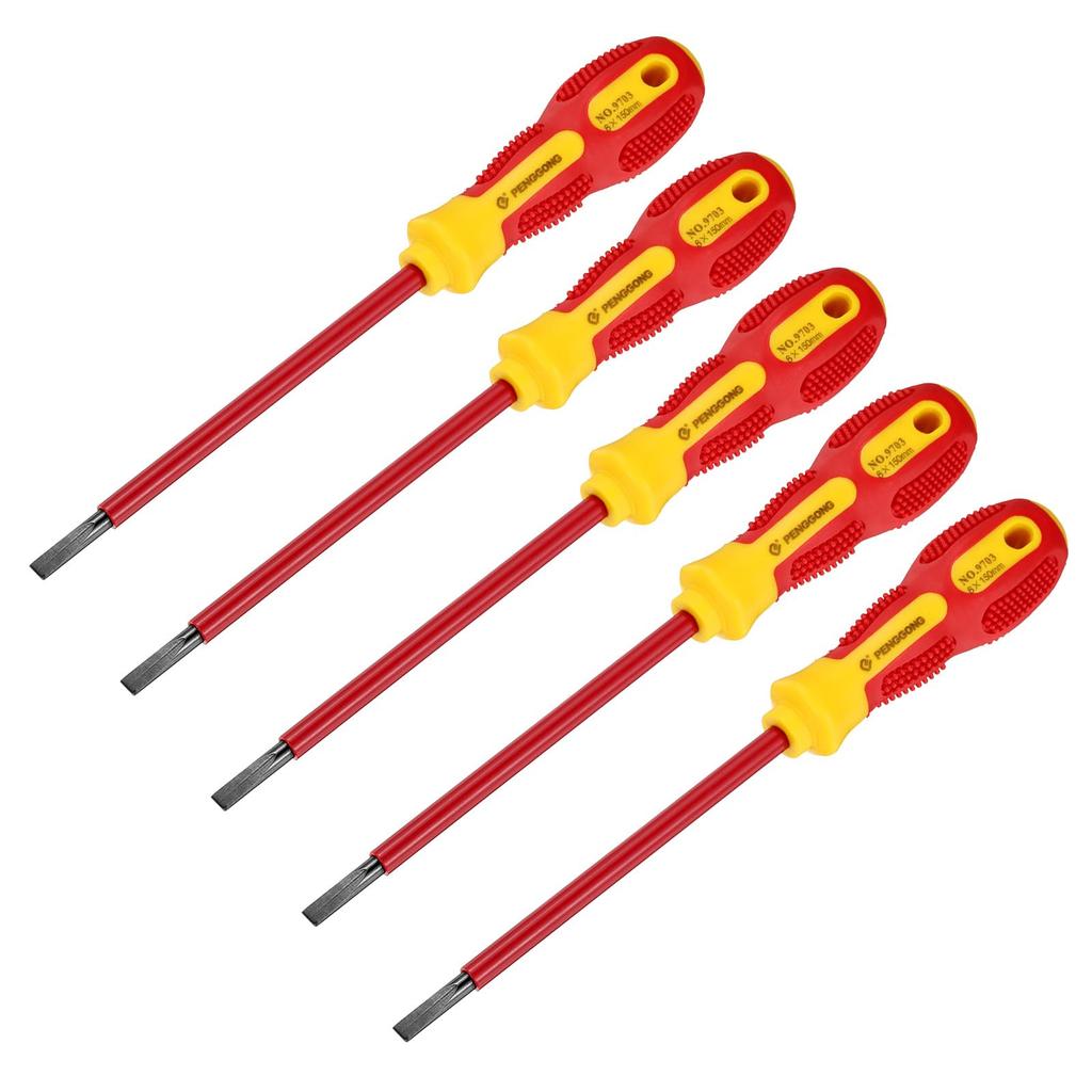 uxcell 5pcs 1000V Insulated Slot Driver 6mm x 150mm Flat Head Driver for Electrician CR-V